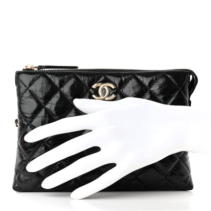 Chanel Shiny Crumpled Calfskin Quilted Clutch Bag Black 2 of 12