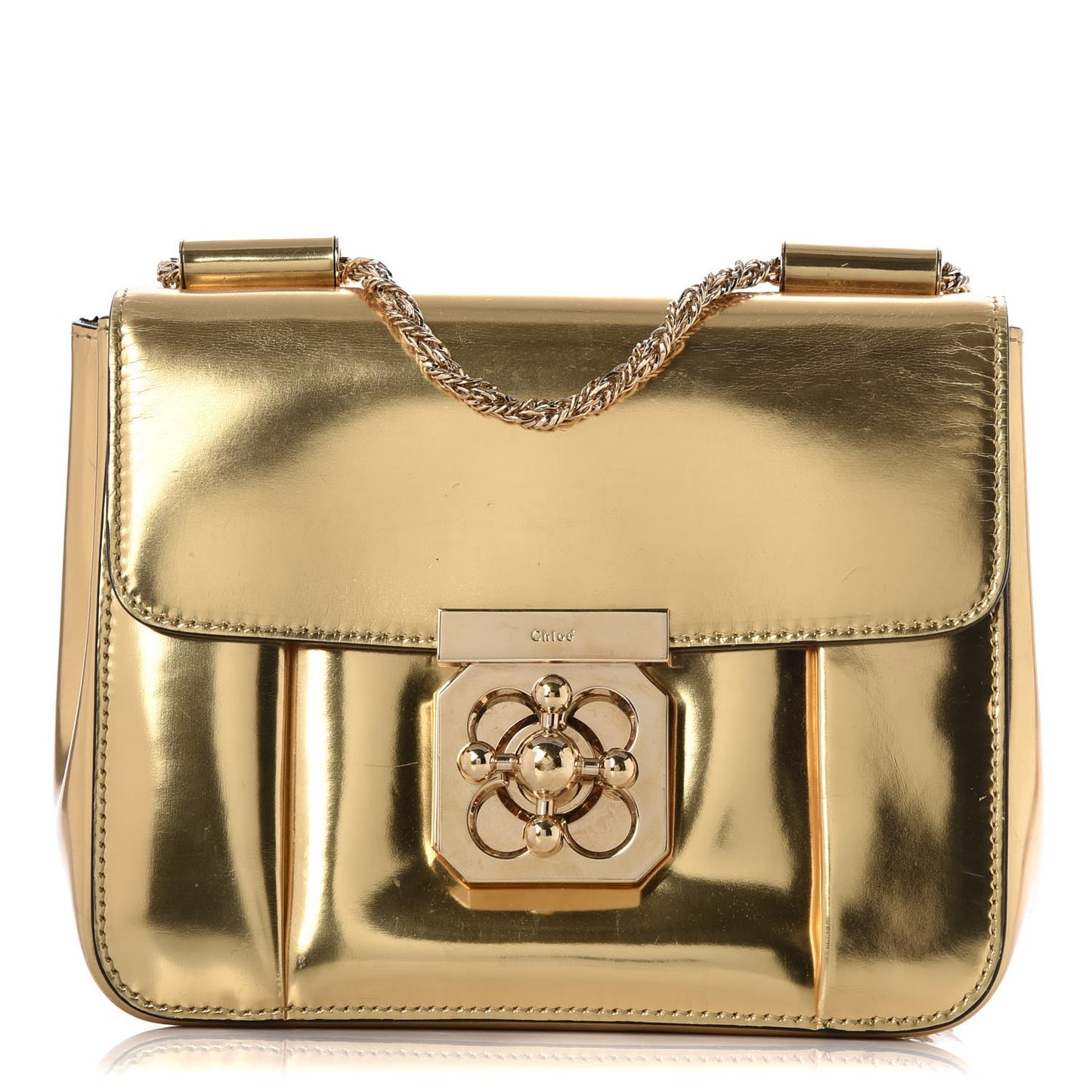 Metallic Calfskin Small Elsie Shoulder Bag Gold