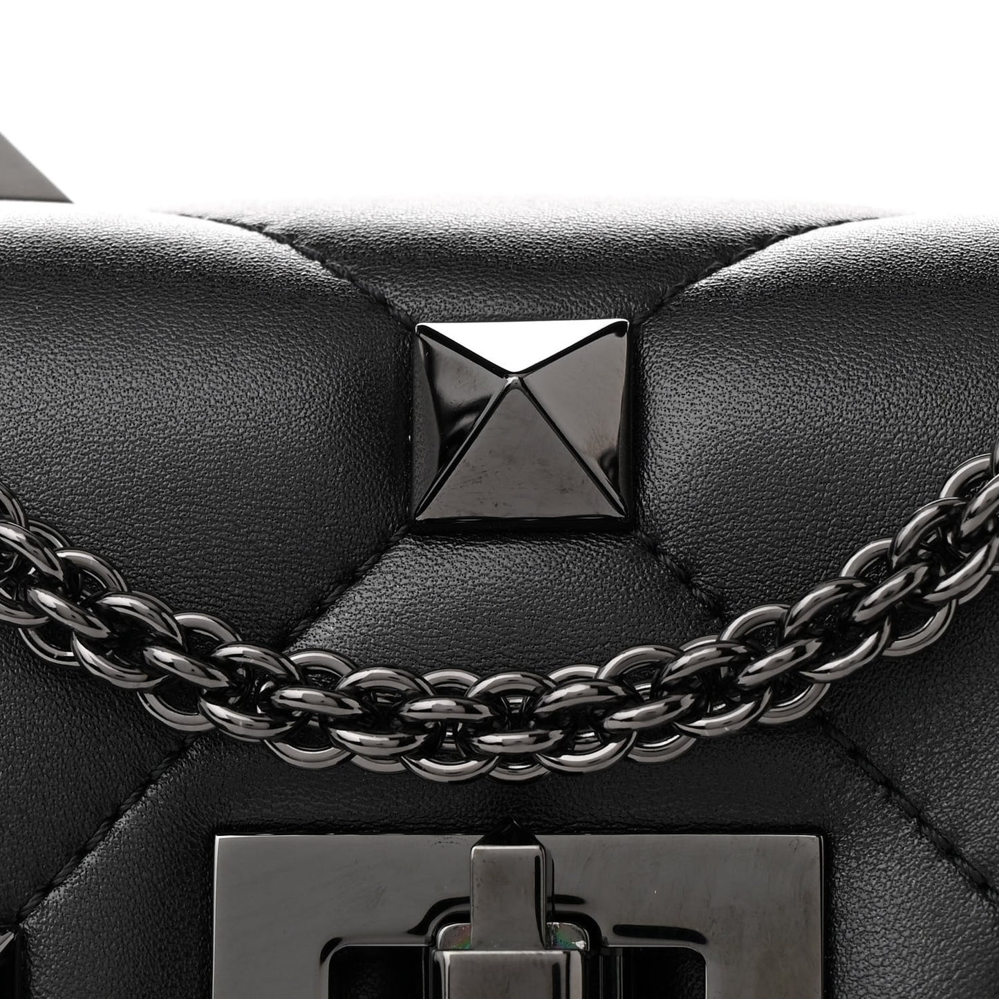 Nappa Monochrome Medium Roman Stud Shoulder Bag Black