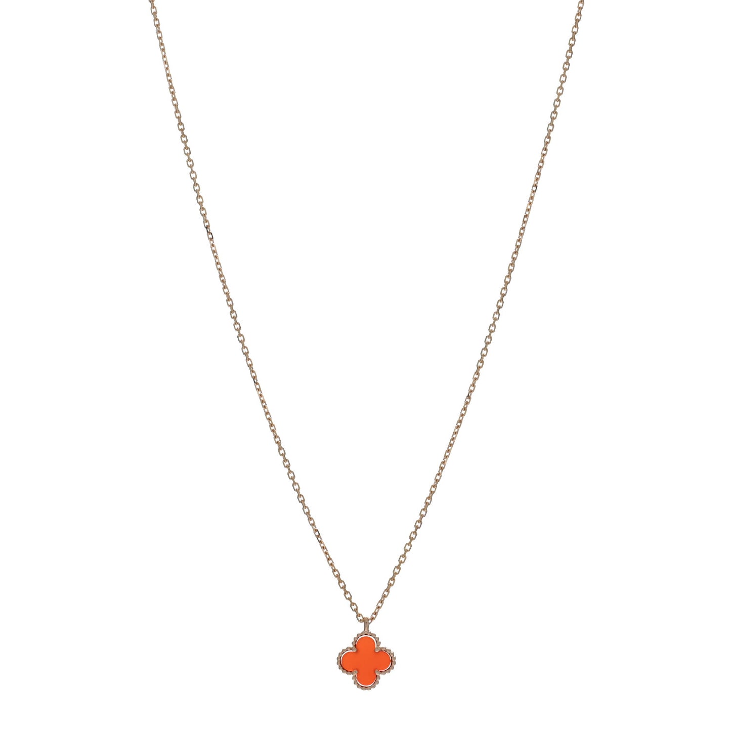 18K Rose Gold Carnelian Sweet Alhambra Pendant Necklace