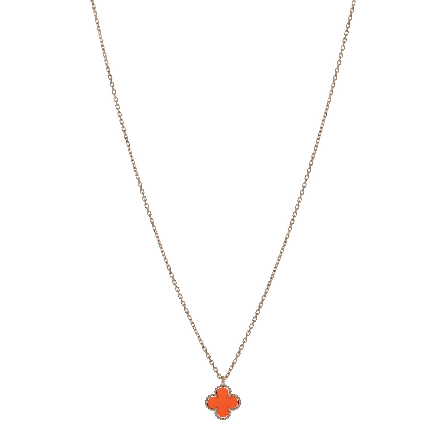 Van Cleef & Arpels 18K Rose Gold Carnelian Sweet Alhambra Pendant Necklace 1 of 4