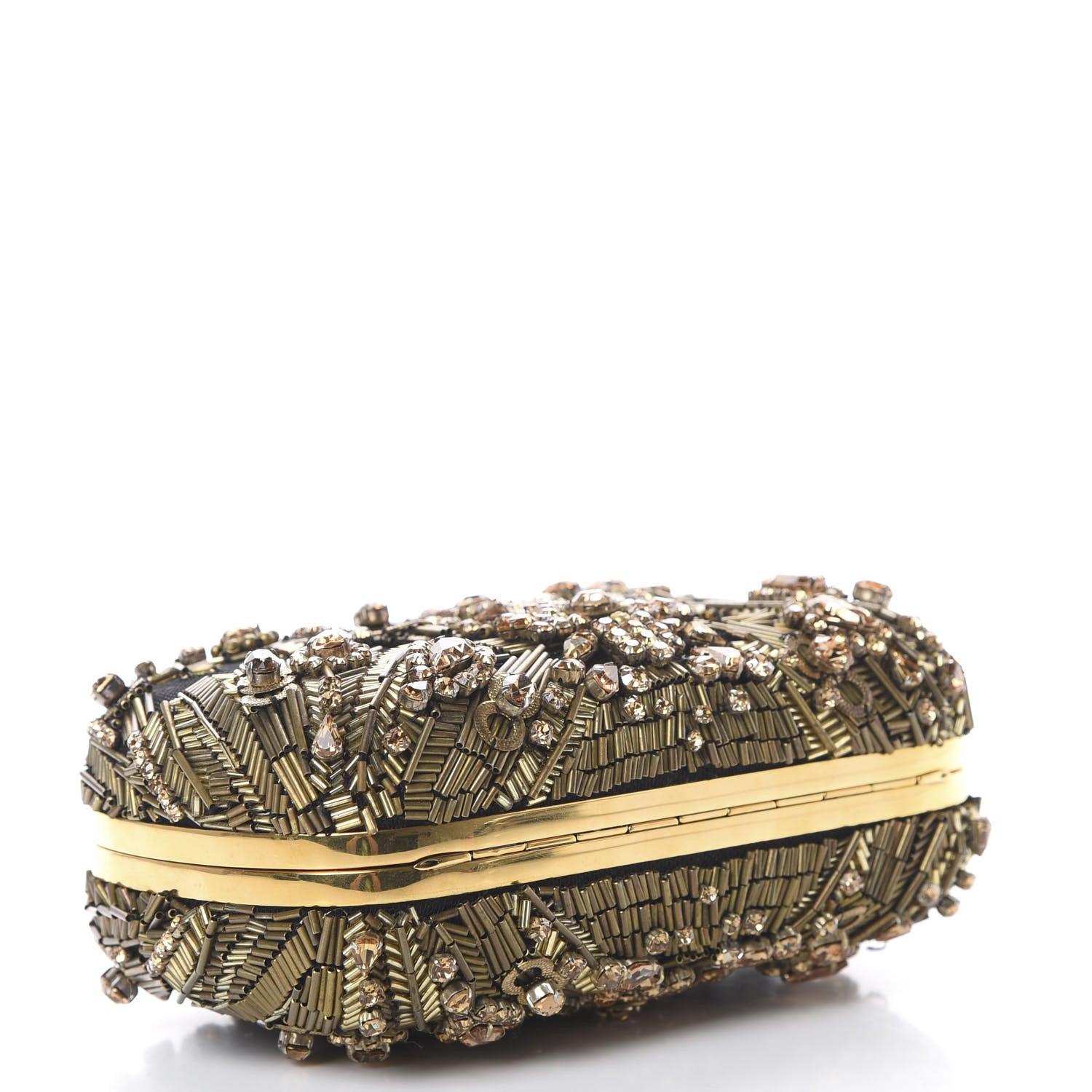 Alexander McQueen Mesh Satin Crystal Embellished Skull Box Clutch Gold 3 of 9