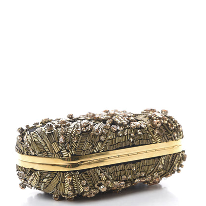 Alexander McQueen Mesh Satin Crystal Embellished Skull Box Clutch Gold 3 of 9