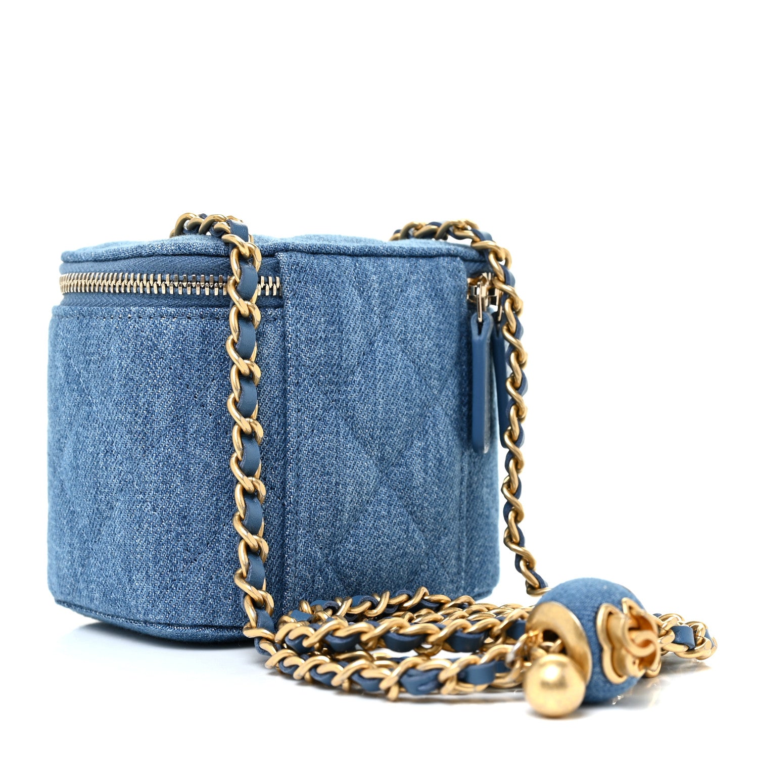 Chanel Denim Quilted Mini Pearl Crush Vanity Case With Chain 3 of 11