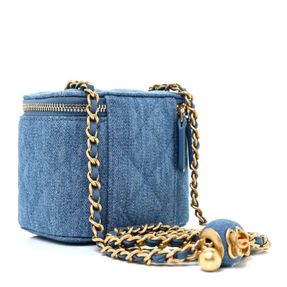 Chanel Denim Quilted Mini Pearl Crush Vanity Case With Chain 3 of 11