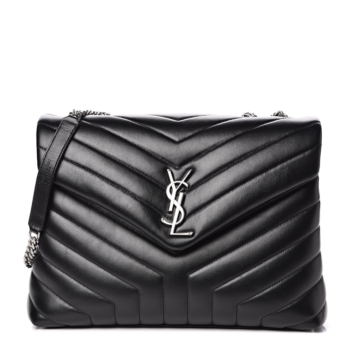 Calfskin Y Quilted Monogram Medium Loulou Chain Satchel Black