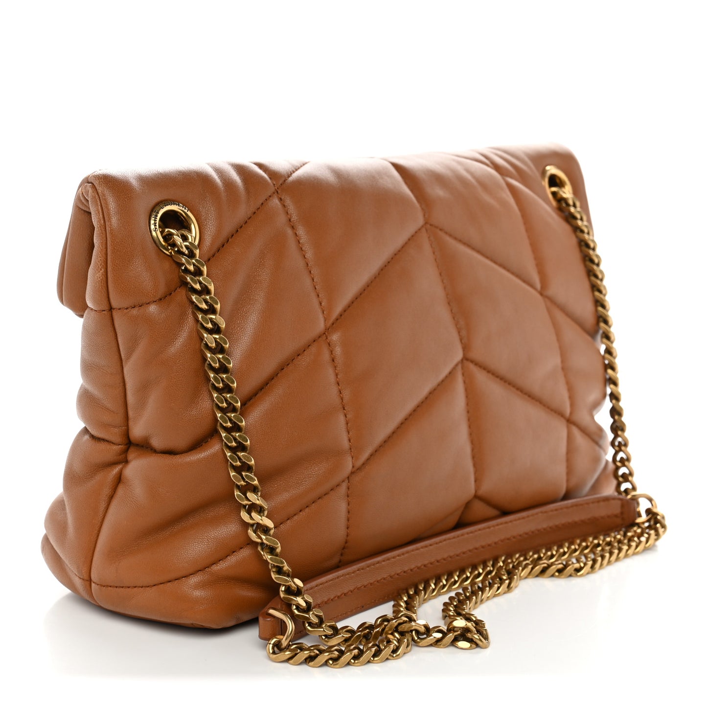 Lambskin Quilted Small Loulou Puffer Monogram Chain Satchel Dark Honey