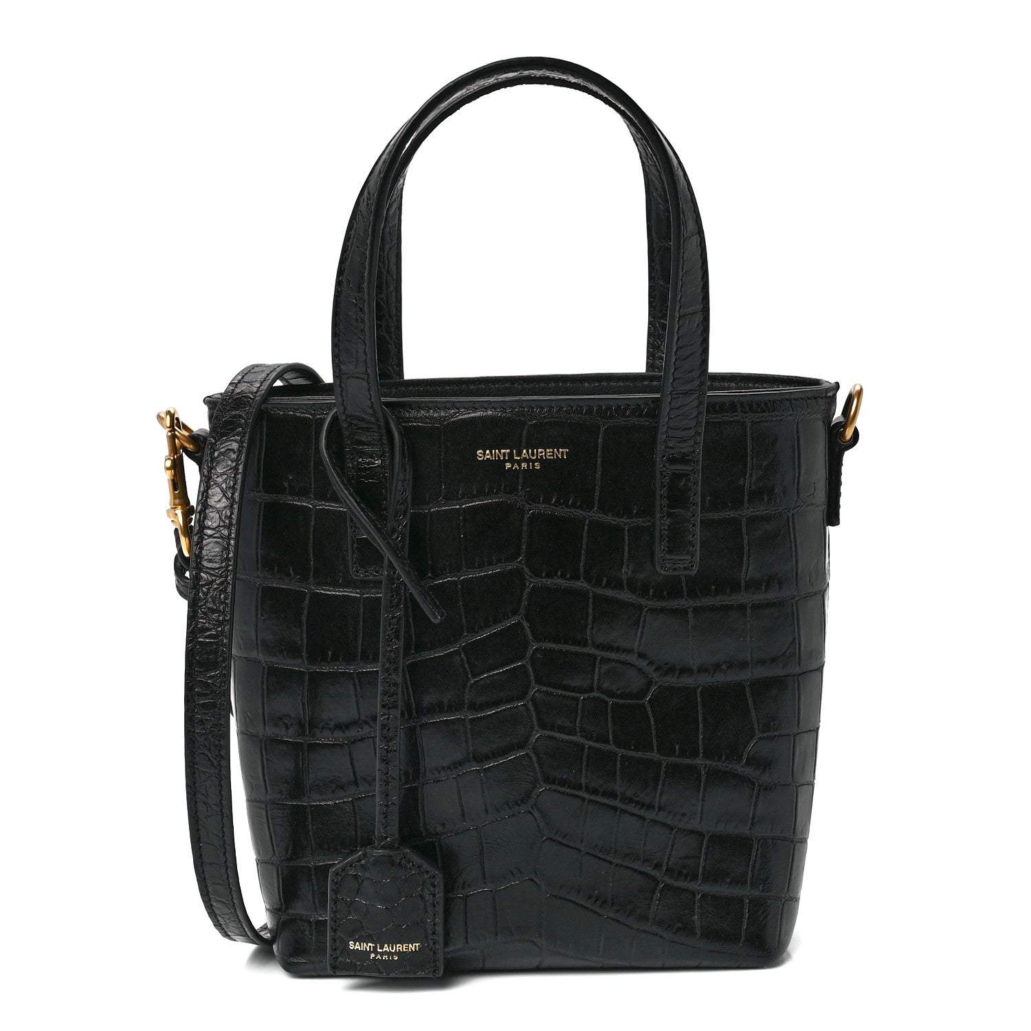 Saint Laurent Calfskin Crocodile Embossed Paris Mini Toy Shopper Tote Black 1 of 12