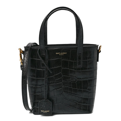 Saint Laurent Calfskin Crocodile Embossed Paris Mini Toy Shopper Tote Black 1 of 12