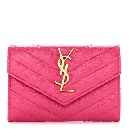 Saint Laurent Grain De Poudre Matelasse Chevron Small Monogram Envelope Wallet Bubblegum 1 of 14