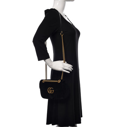 Gucci Velvet Matelasse Mini GG Marmont Shoulder Bag Black 2 of 10