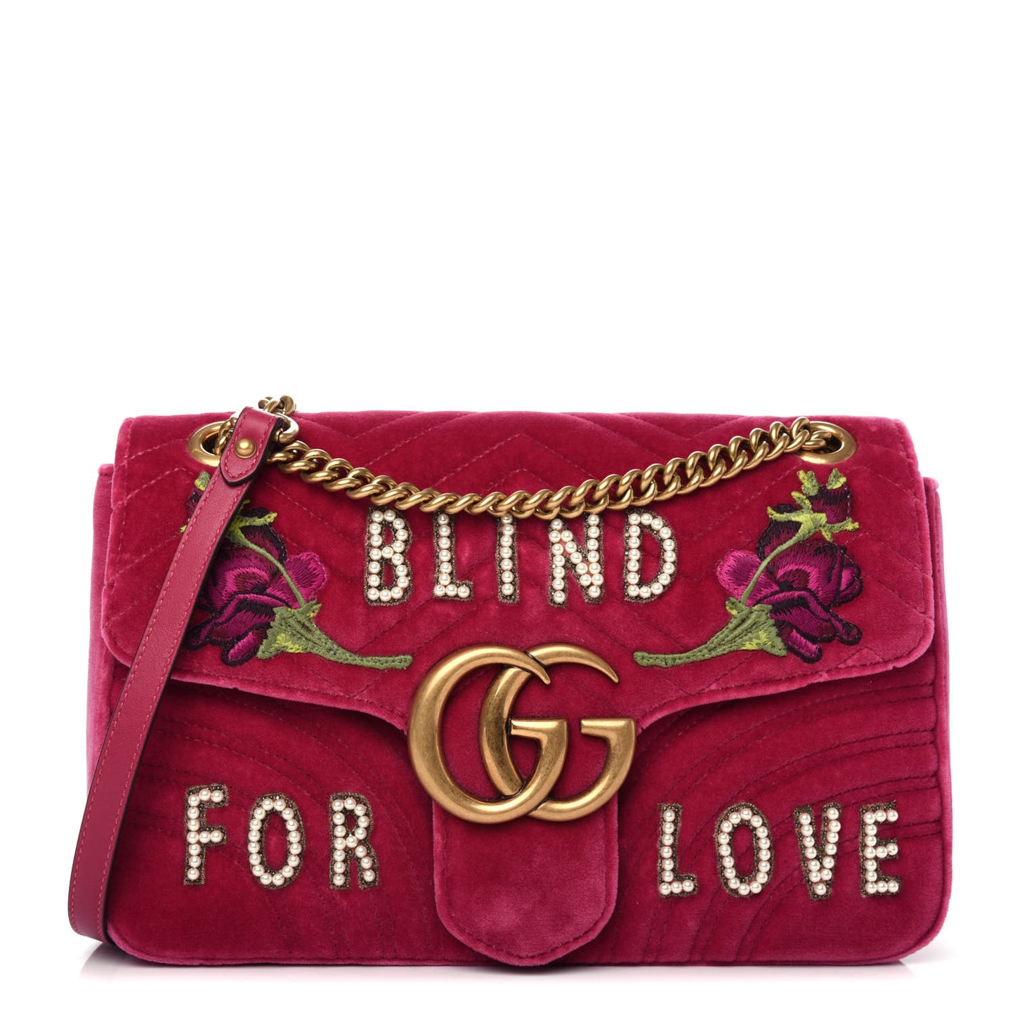 Velvet Matelasse Blind for Love Embroidered Medium GG Marmont Shoulder Bag Light Raspberry Rose Multicolor