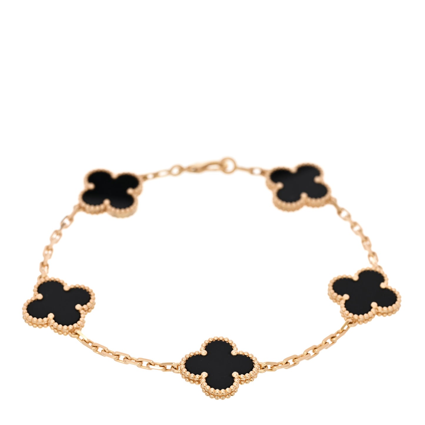 18K Yellow Gold Black Onyx 5 Motifs Vintage Alhambra Bracelet
