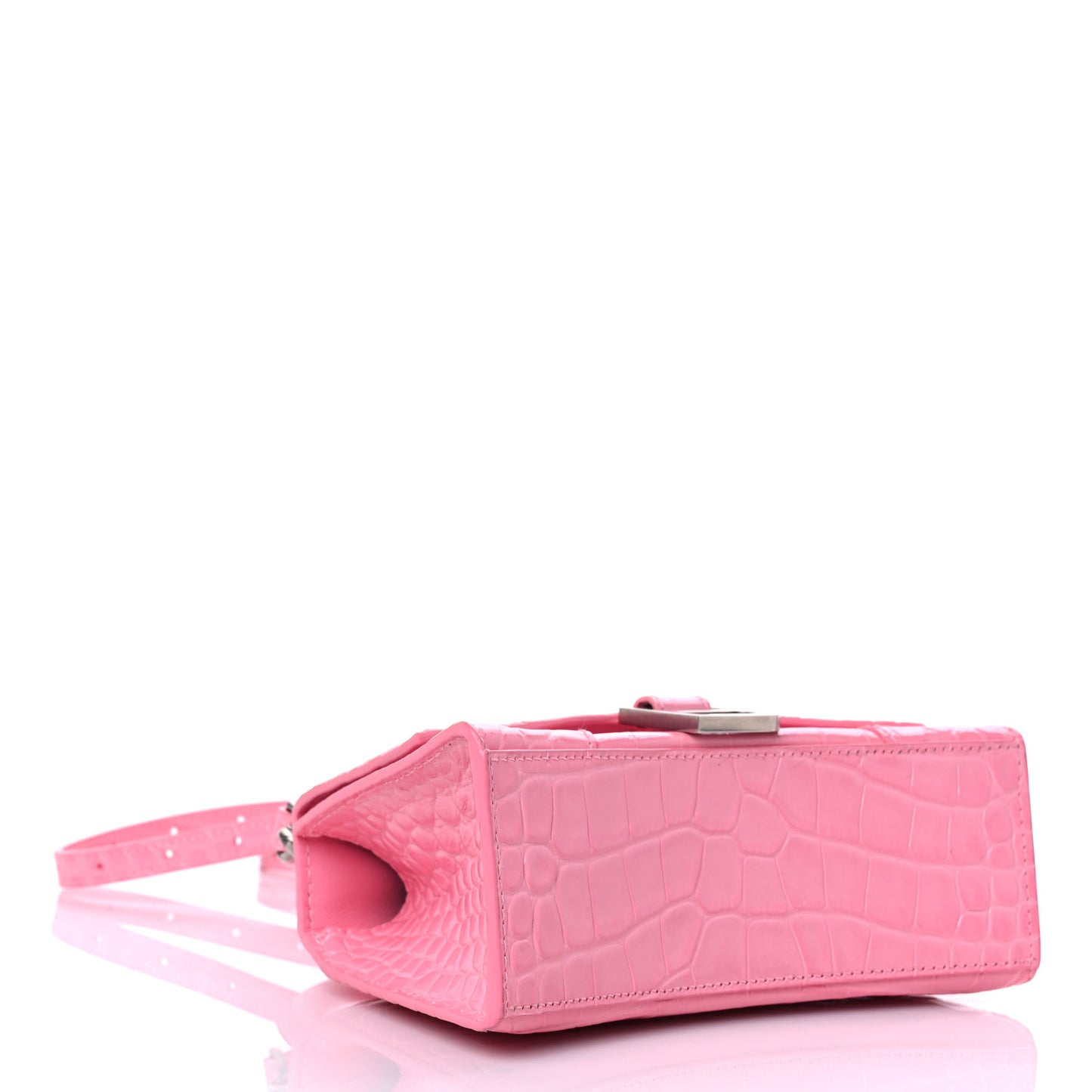 Shiny Calfskin Crocodile Embossed Hourglass Top Handle Bag XS Sweet Pink