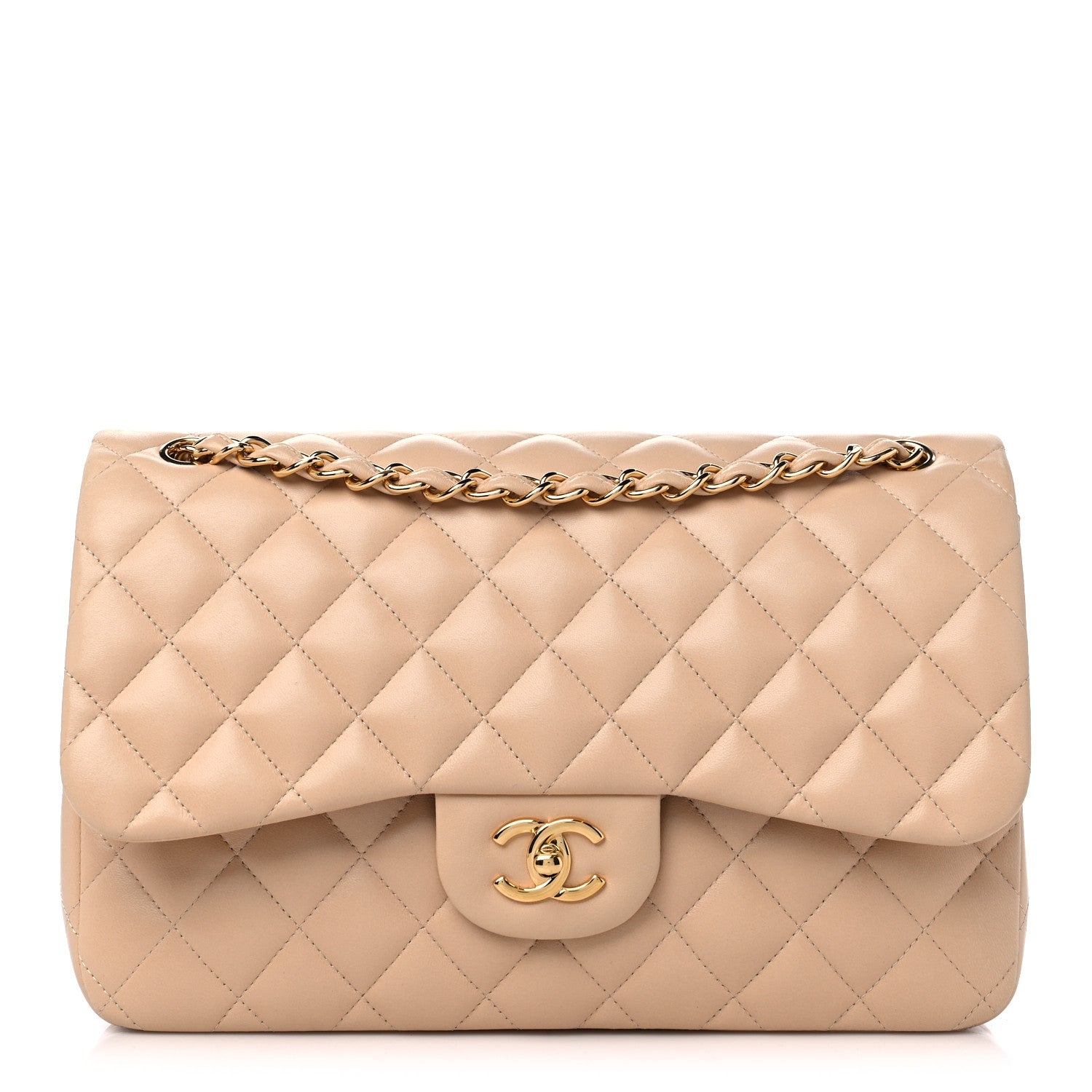 Chanel Lambskin Quilted Jumbo Double Flap Beige 1 of 10