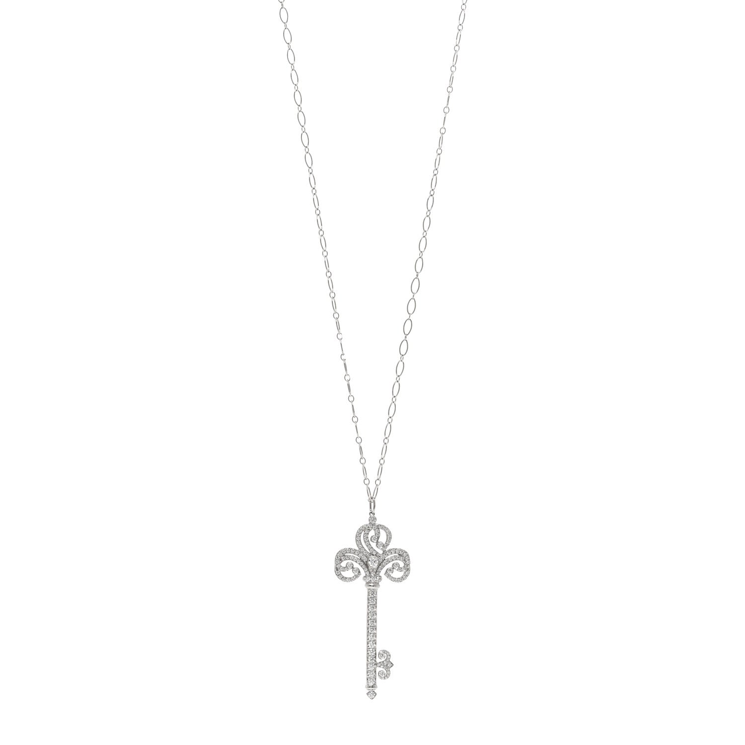 Tiffany Platinum Diamond Enchant Heart Key Pendant Necklace 1 of 6