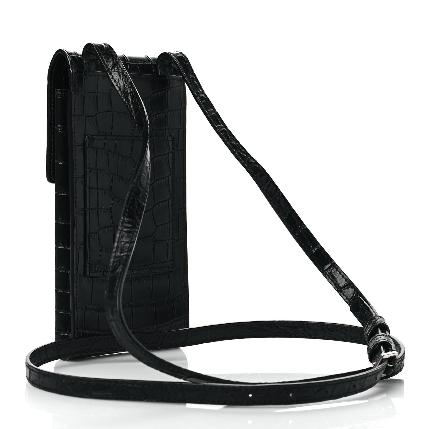 Calfskin Crocodile Embossed Phone Holder Crossbody Black
