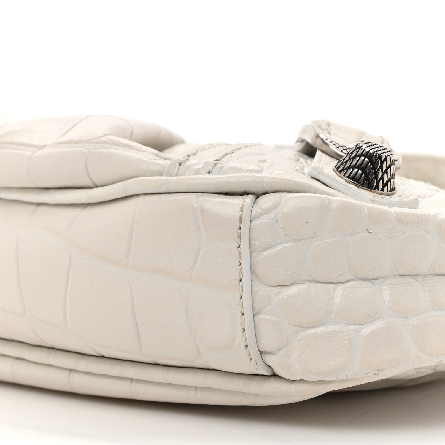 Balenciaga Extra Supple Calfskin Crocodile Embossed Le Cagole Mini Purse With Chain White 8 of 14