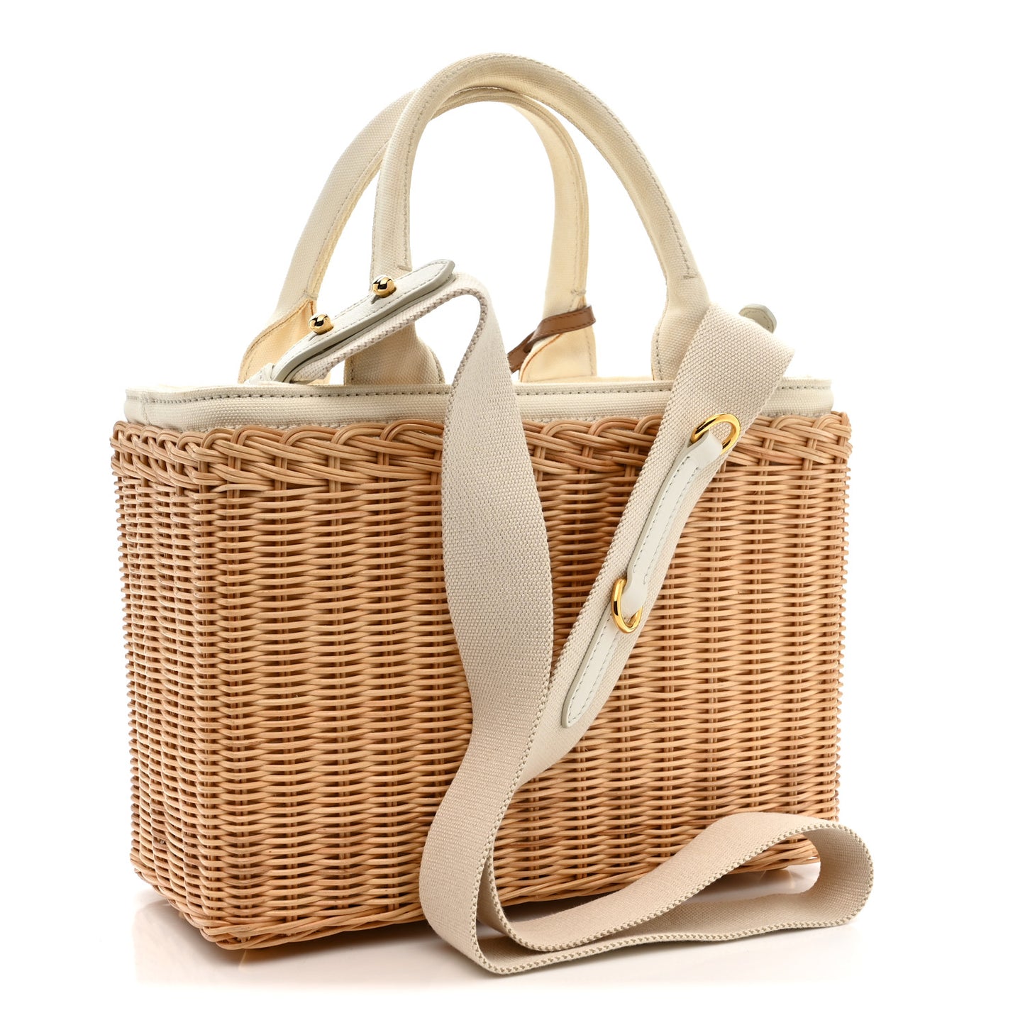 Wicker Canvas Tote  Naturale  White