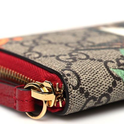 Gucci GG Supreme Monogram Tian Zip Around Card Case Wallet Beige Multicolor Red 8 of 10