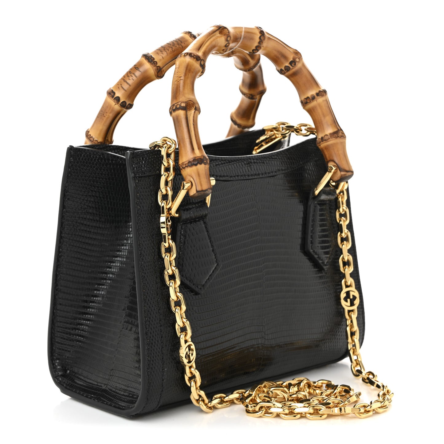 Lizard Mini Diana Tote Bag Black