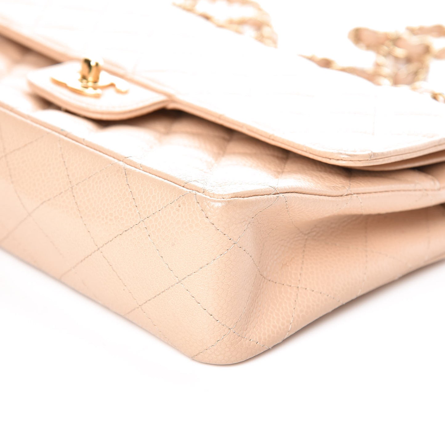 Caviar Quilted Medium Double Flap Beige Clair