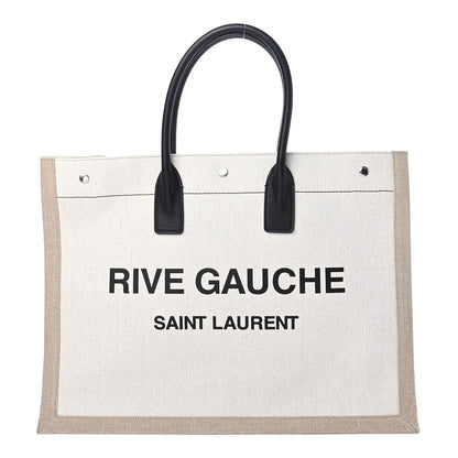 Saint Laurent Linen Calfskin Rive Gauche Tote Optic White 1 of 9