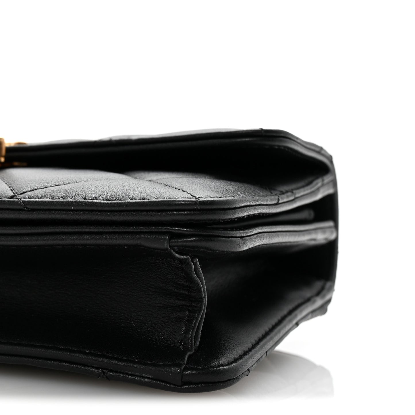 Shiny Calfskin Quilted Mini Metal Top Handle Flap Black