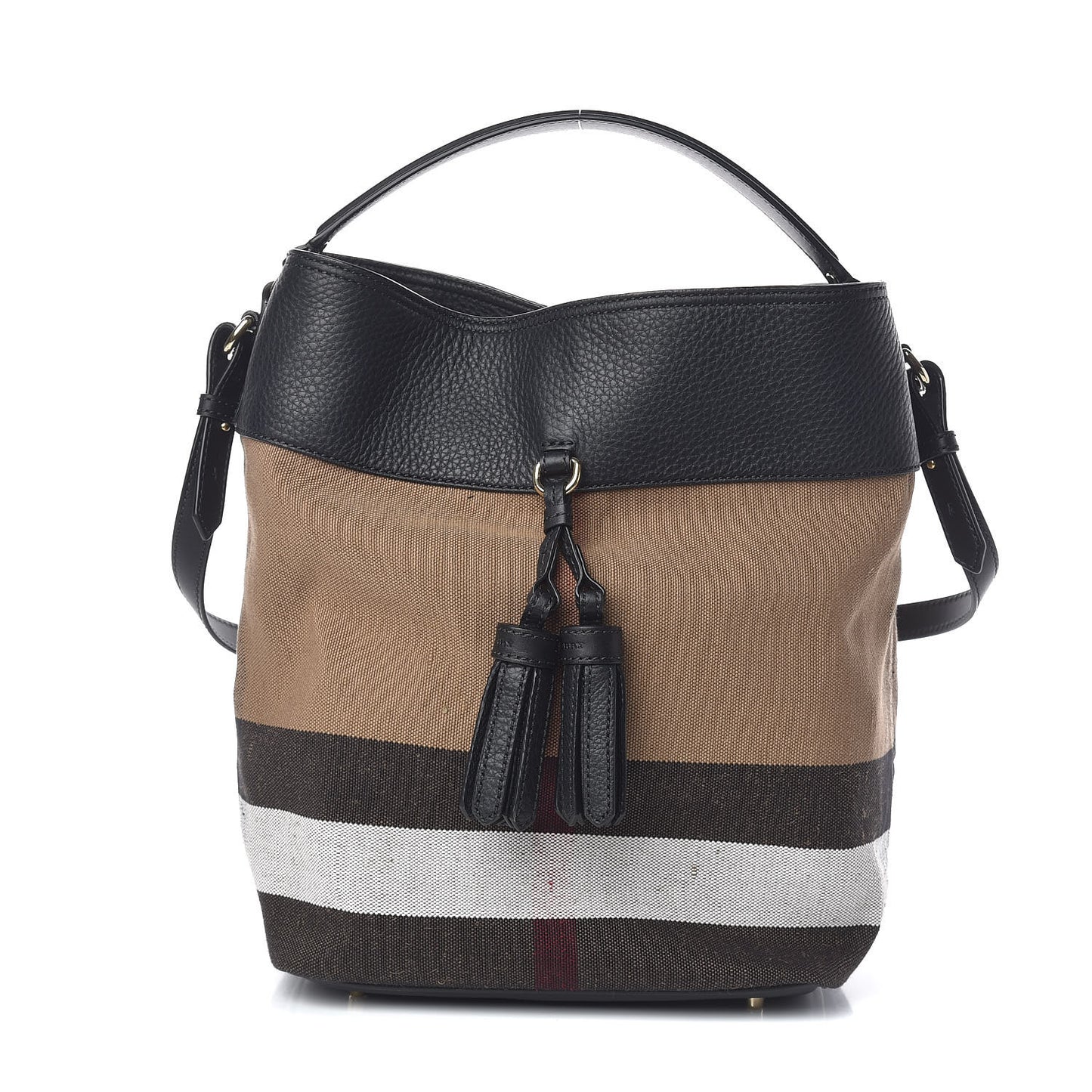 Grainy Calfskin Canvas Mega Check Medium Ashby Tassel Hobo Black