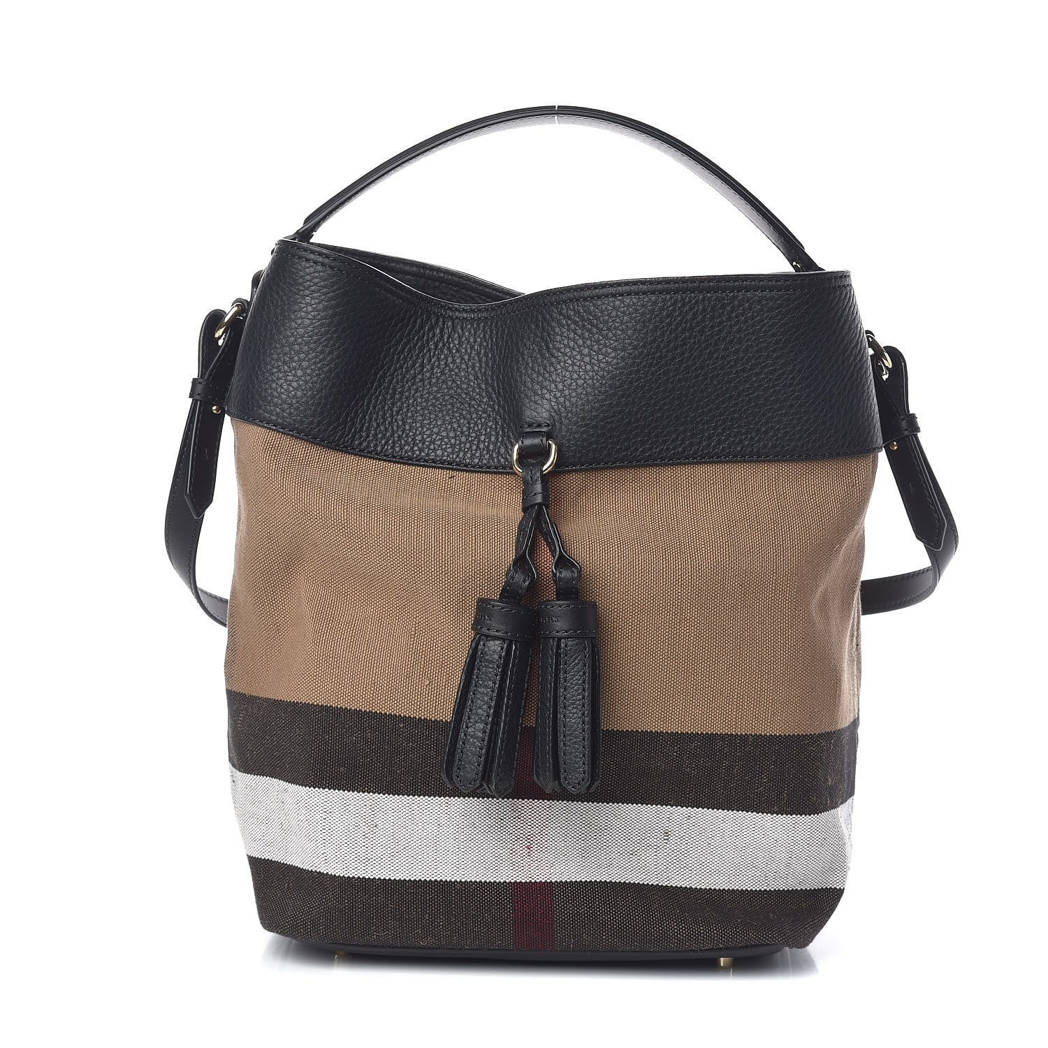 Burberry Grainy Calfskin Canvas Mega Check Medium Ashby Tassel Hobo Black 1 of 10