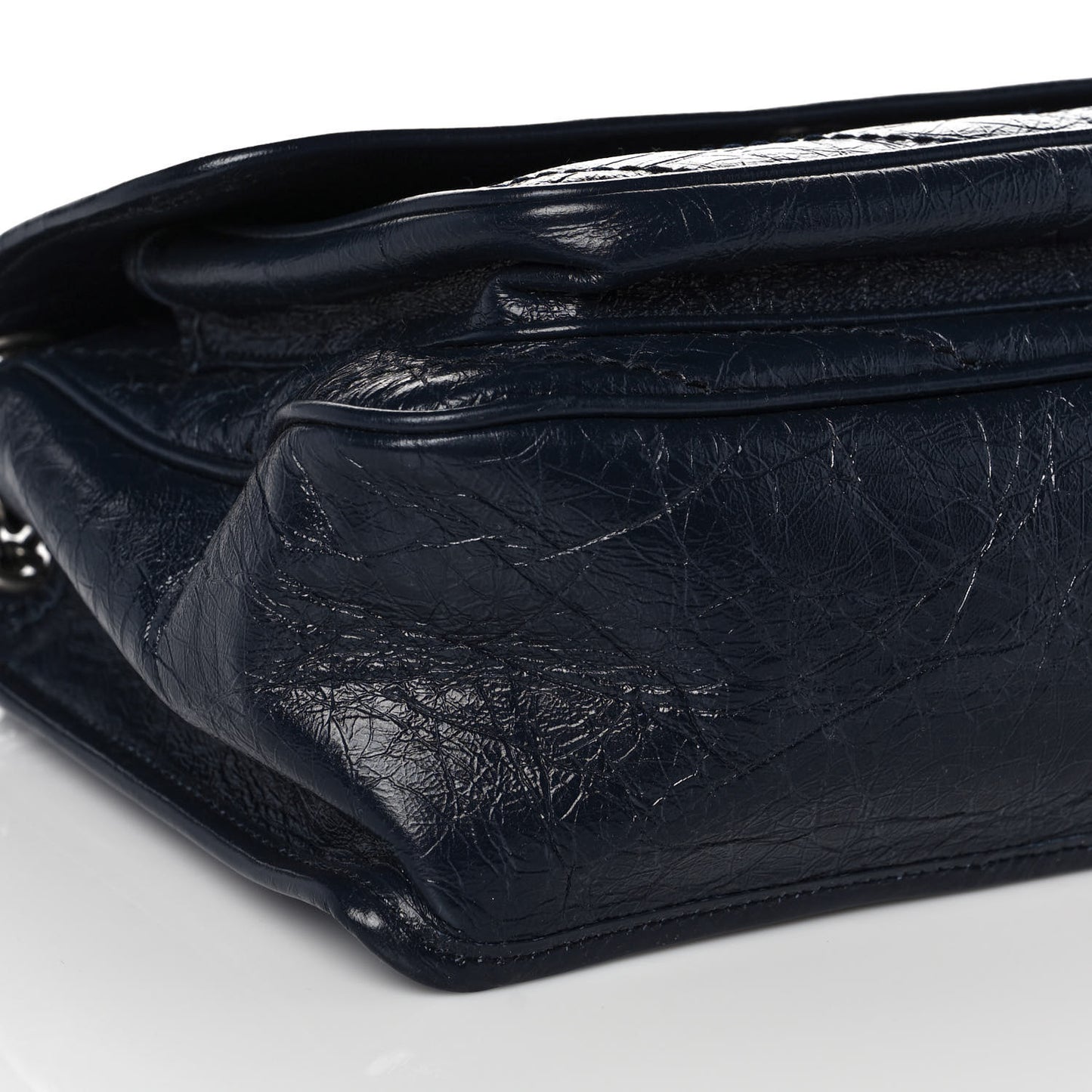 Crinkled Calfskin Matelasse Monogram Medium Niki Chain Satchel Deep Marine