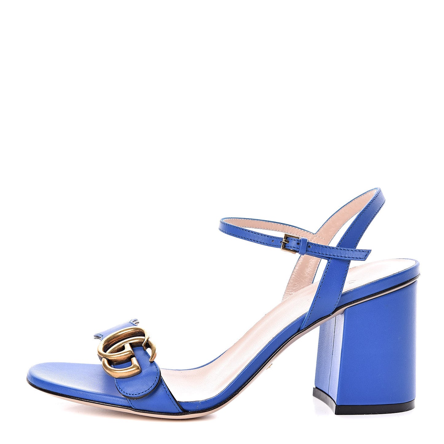 Lifford Calfskin GG Marmont Ankle Wrap 75mm Sandals 37.5 Shiny Electric Blue