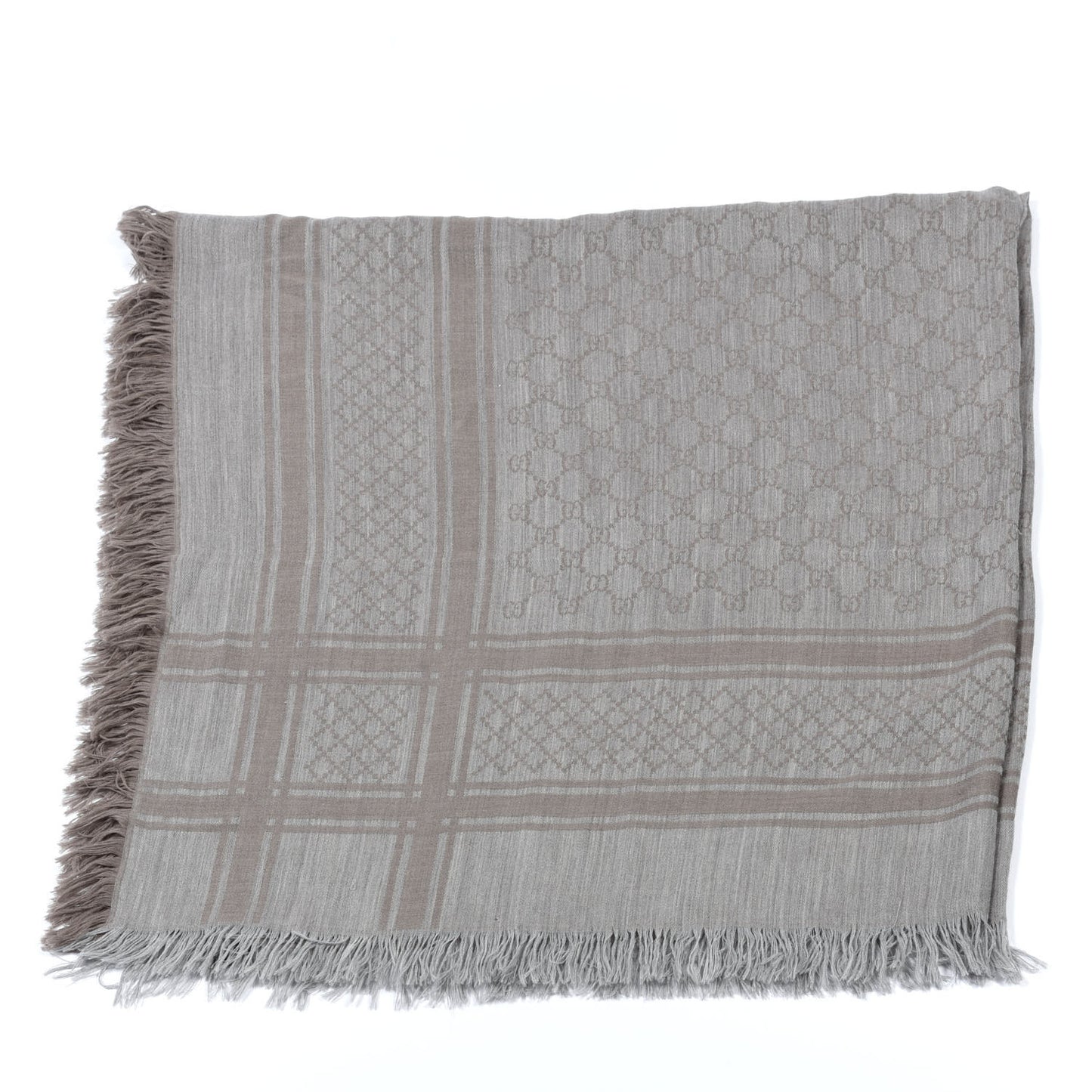 Wool Silk Monogram Diamanti Fringe Square Scarf
