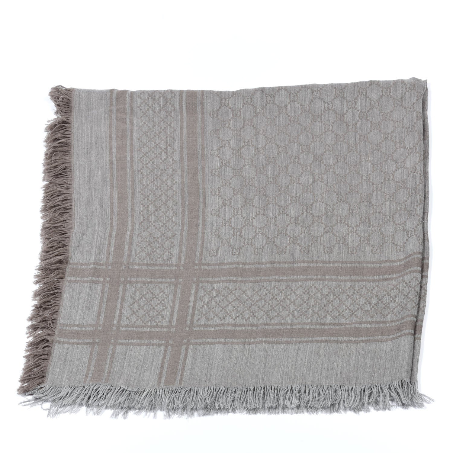 Gucci Wool Silk Monogram Diamanti Fringe Square Scarf 1 of 3