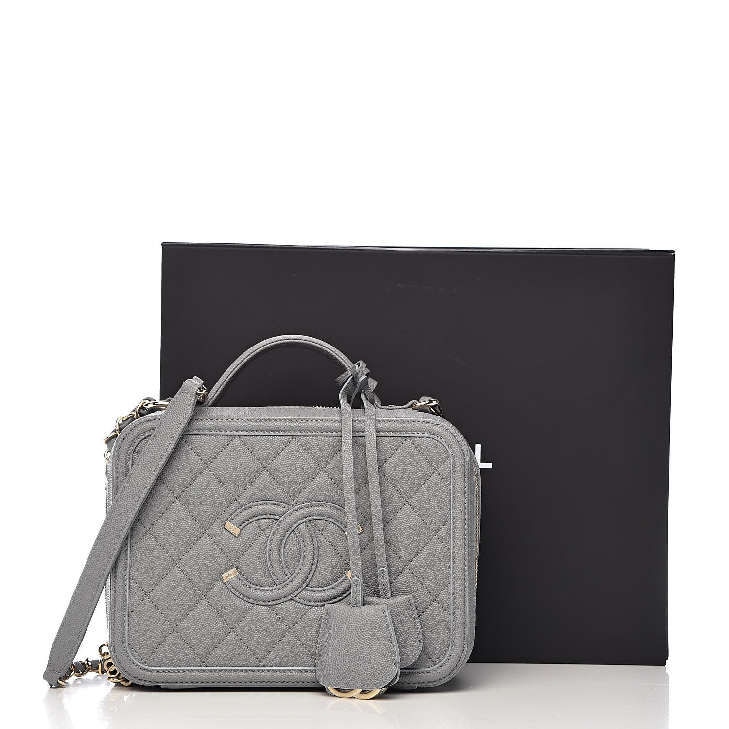 Chanel Caviar Quilted Medium CC Filigree Vanity Case Grey 11 of 11