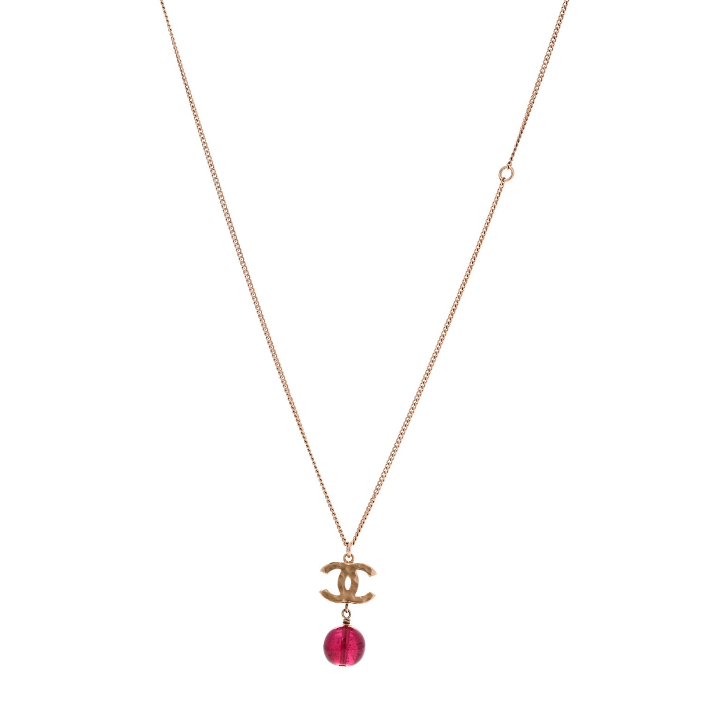 Metal Bead CC Drop CC Pendant Necklace Gold Red