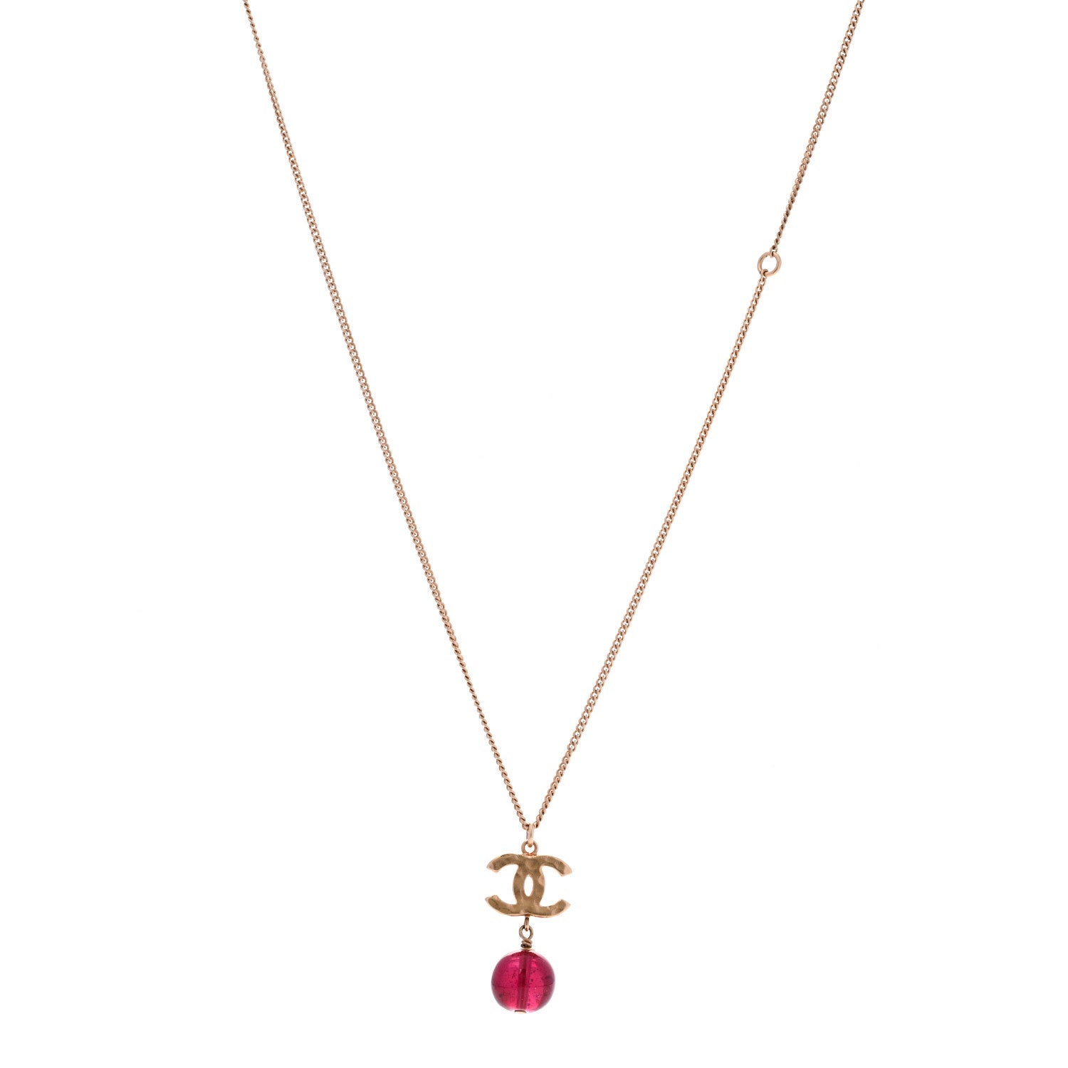Chanel Metal Bead CC Drop CC Pendant Necklace Gold Red 1 of 6