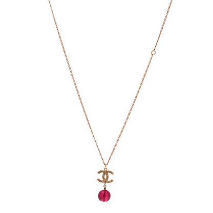 Chanel Metal Bead CC Drop CC Pendant Necklace Gold Red 1 of 6