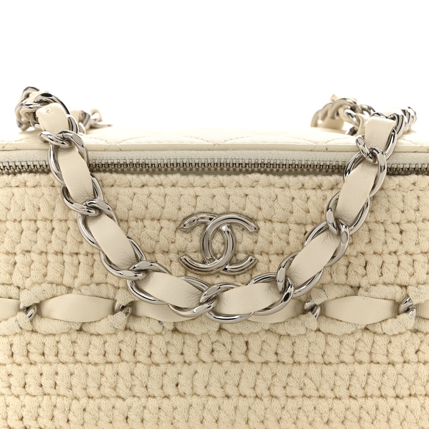 Chanel Lambskin Crochet Quilted Small Vanity Case With Chain White 8 of 13