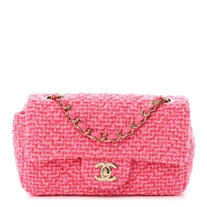 Chanel Wool Tweed Quilted Mini Rectangular Flap Dark Pink Fuchsia 1 of 10