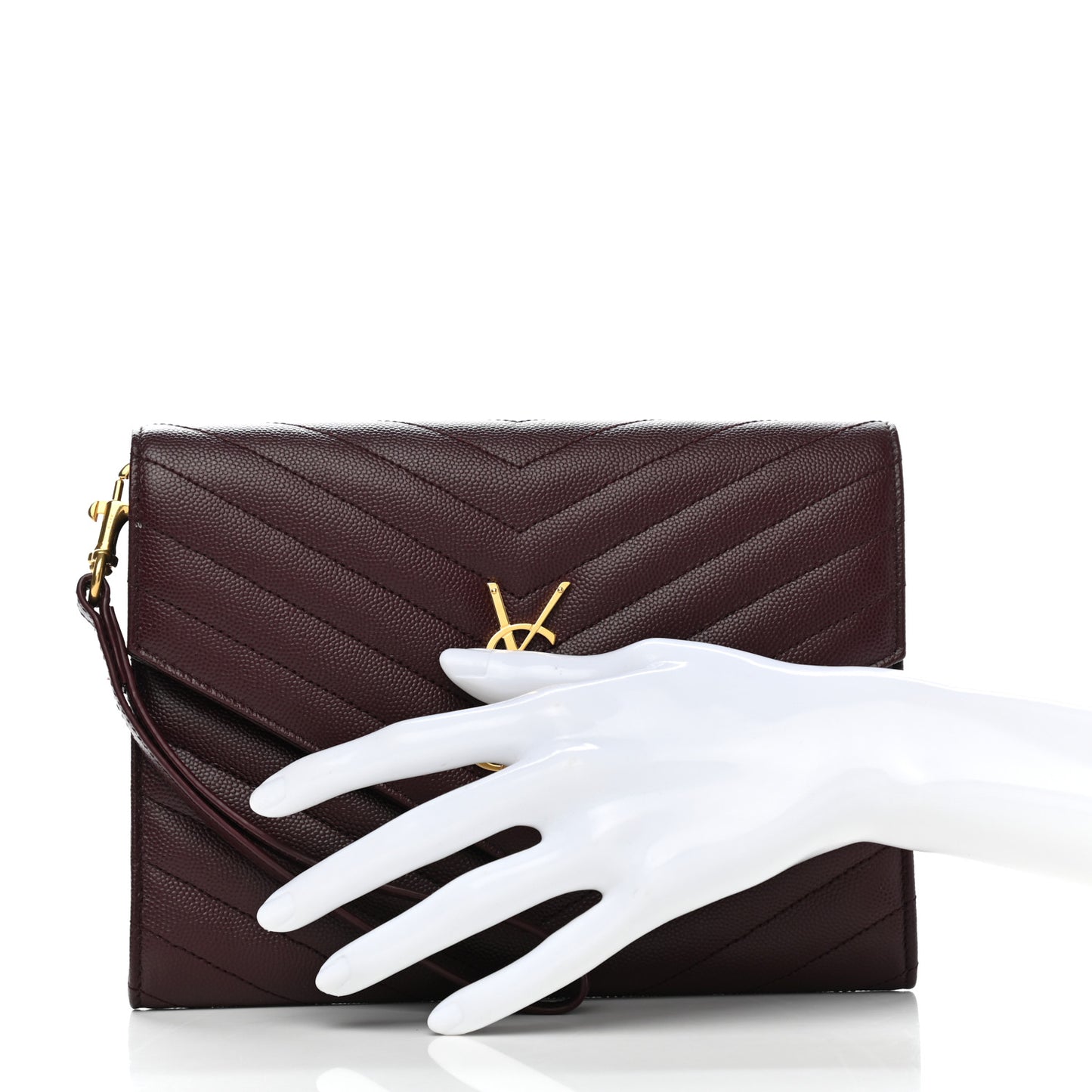 Grain De Poudre Matelasse Chevron Monogram Envelope Clutch Rouge Legion