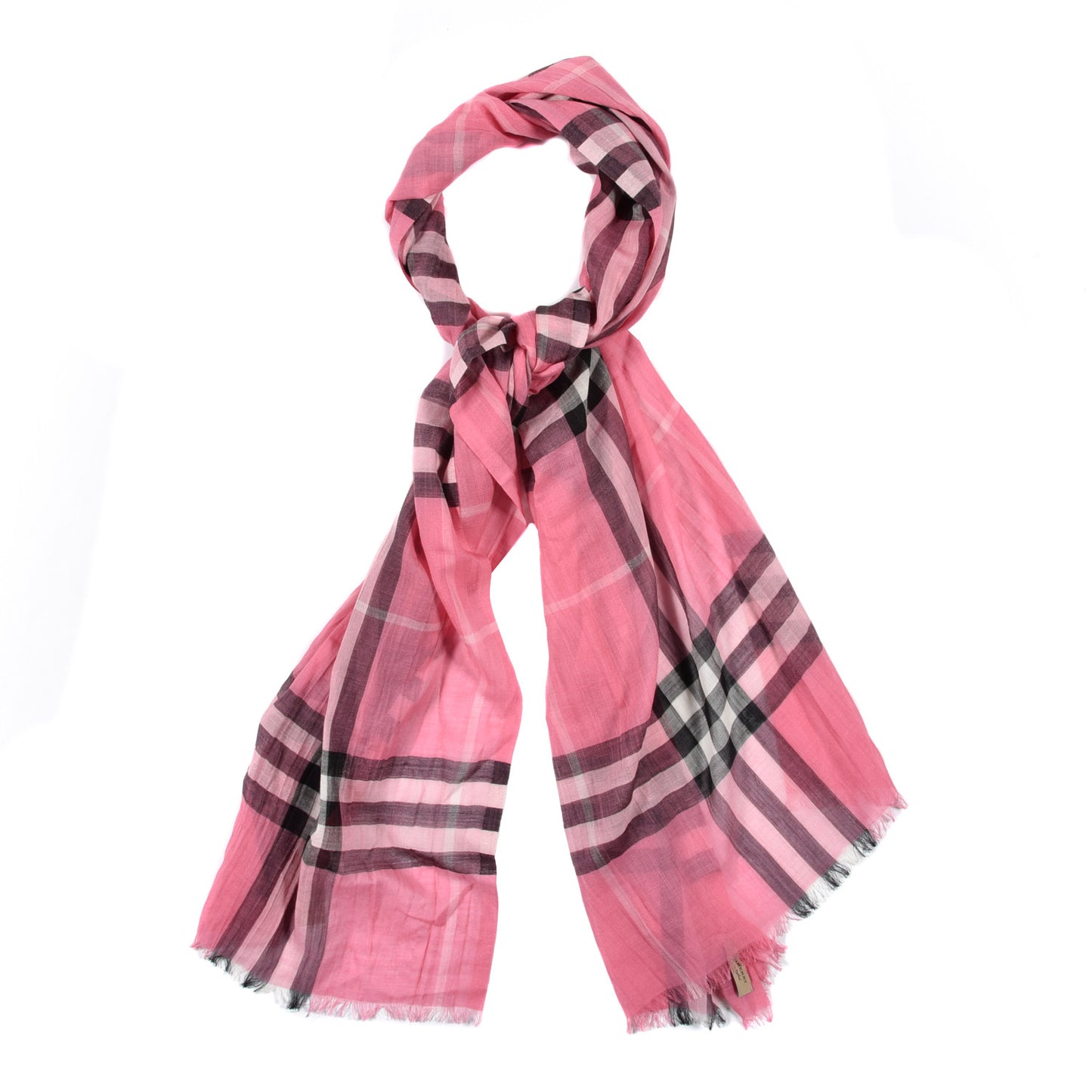Wool Silk Gauze Giant Check ScarfPink