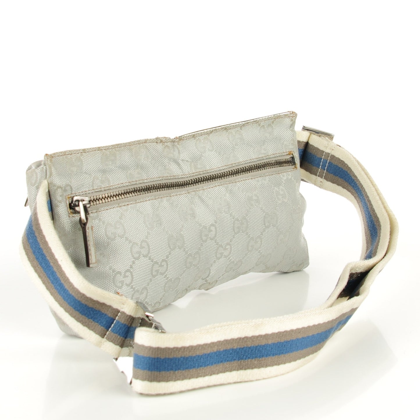GG Monogram Web Double Pocket Belt Bag Silver