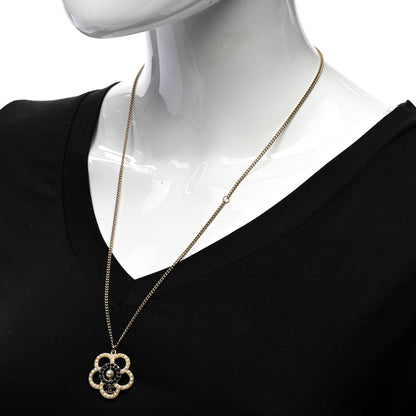 Chanel Crystal Pearl Camellia Necklace Gold Black 2 of 6