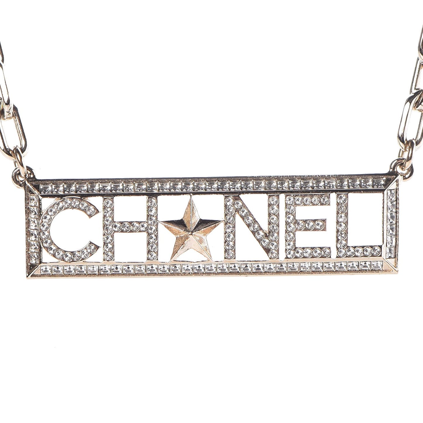 Crystal Chain Short Logo Necklace Gold