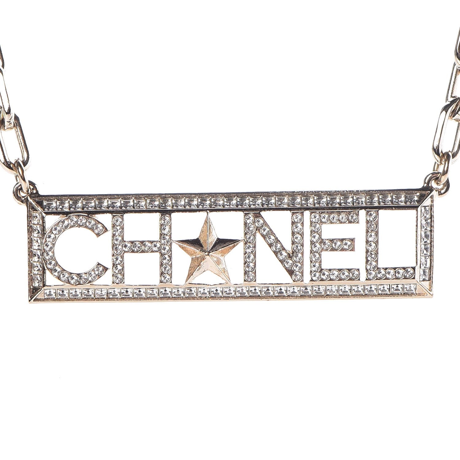 Chanel Crystal Chain Short Logo Necklace Gold 3 of 6