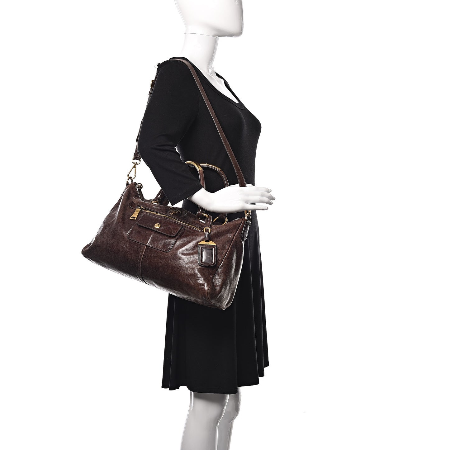 Vitello Shine Shopping Satchel Brown