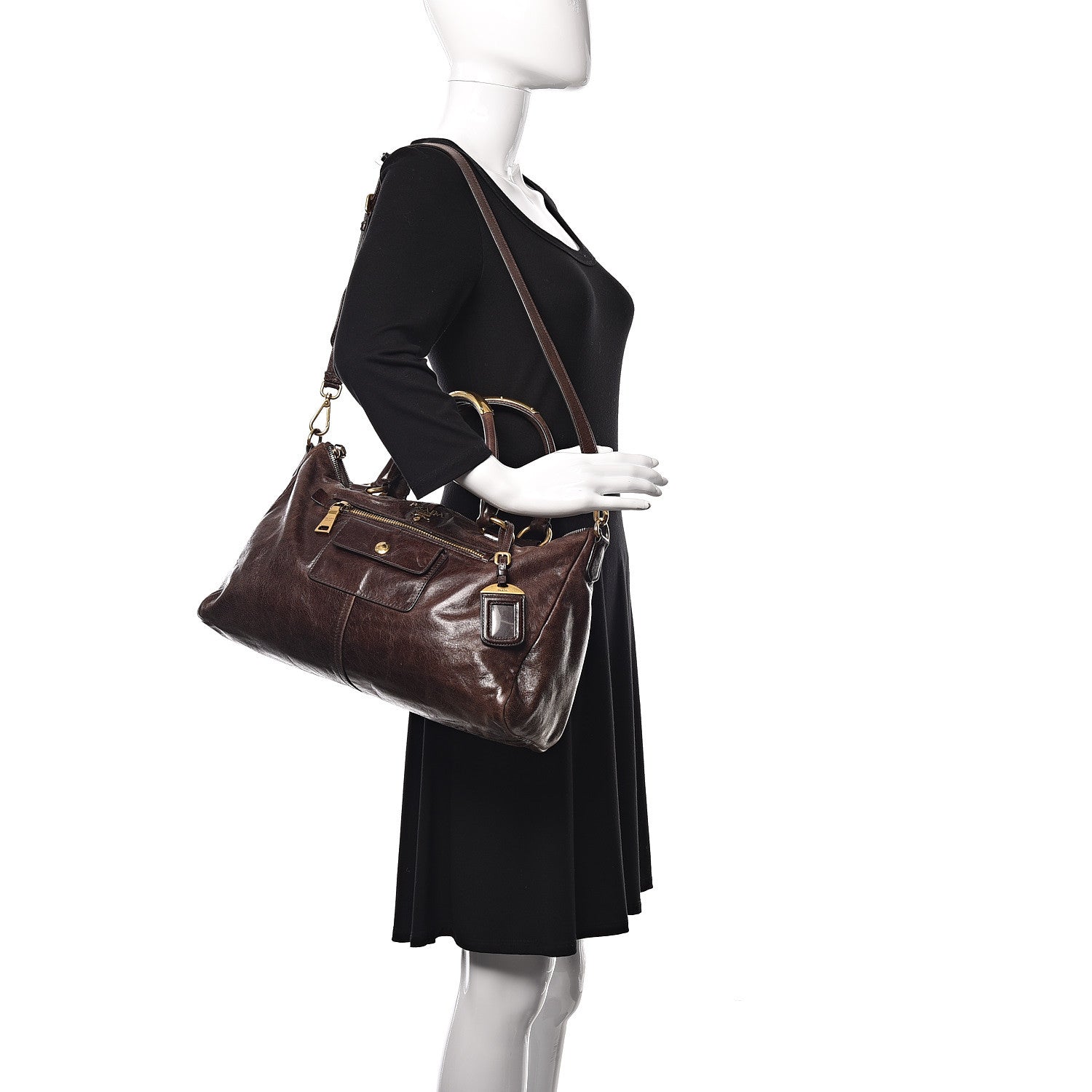 Prada Vitello Shine Shopping Satchel Brown 2 of 23