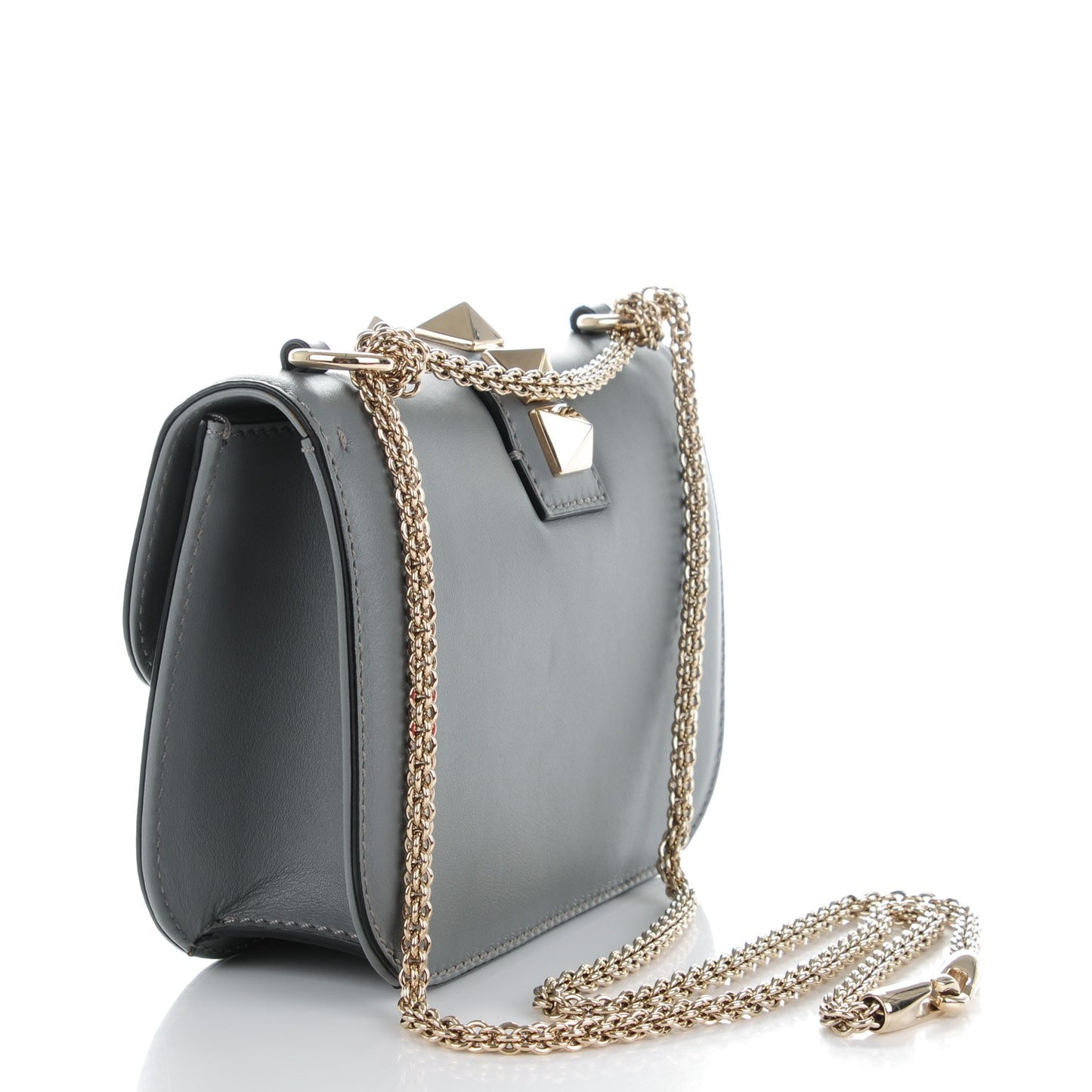 Vitello Small Glam Lock Rockstud Flap Gray