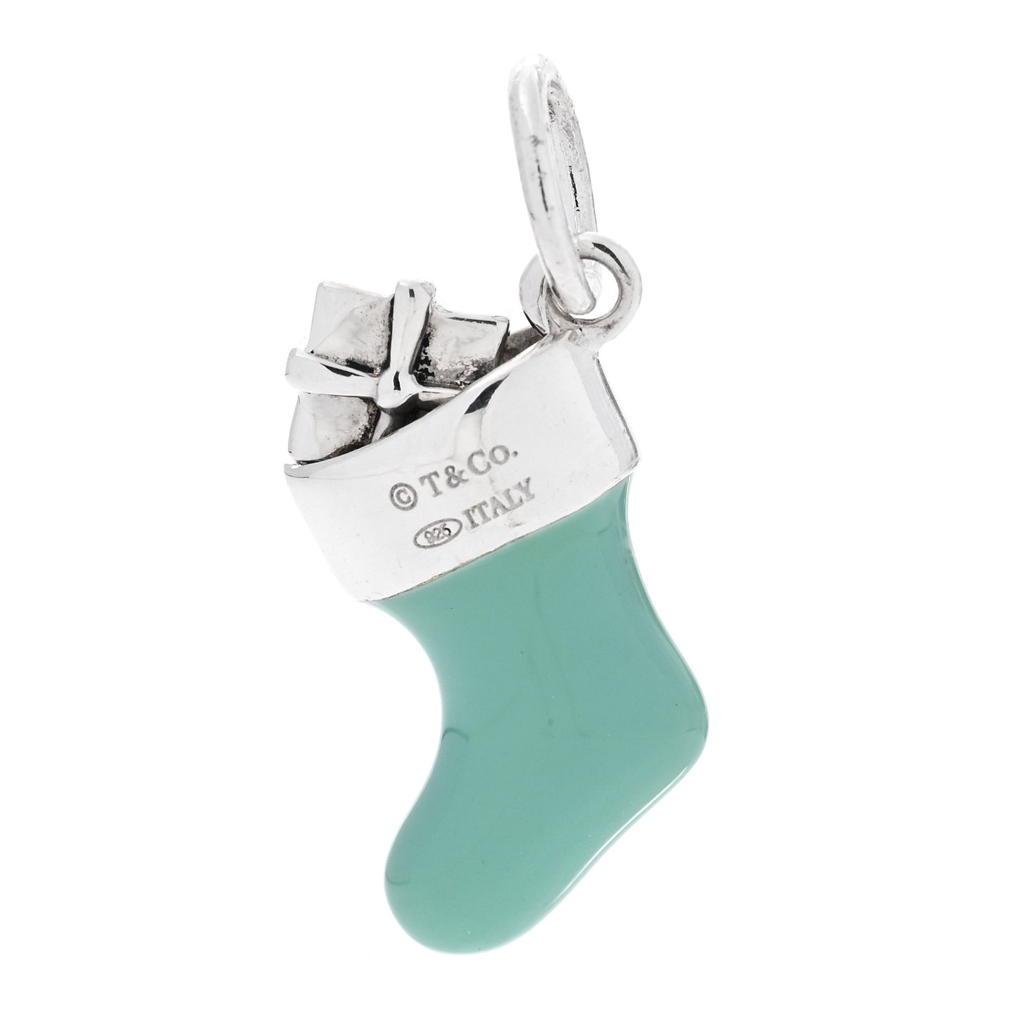 Sterling Silver Enamel Stocking Charm Blue